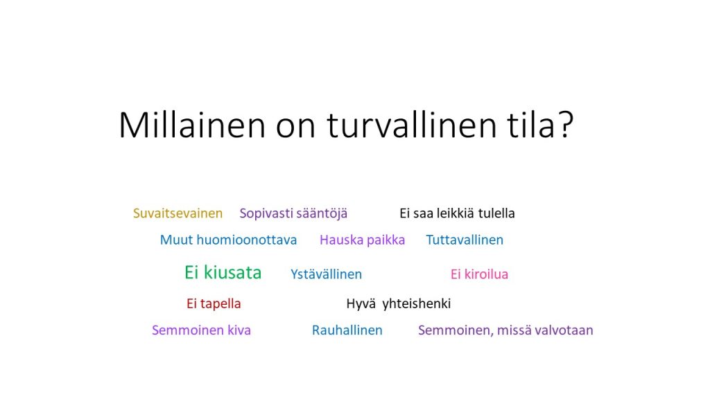 Kaukovainion nuorisotalon nuoret ovat laatineen tilalle turvallisemman tilan periaatteet. Niiden mukaisesti nuorisotilalla tulee käyttäytyä suvaitsevaisesti ja muut huomioonottavasti. Sääntöjä tulee olla sopivasti ja ohjaajat valvovat tilaa, jotta yhteishenki pysyy hyvänä. Nuorisotilalla ei kiusata eikä kiroilla. Tulella ei saa leikkiä, ja käyttäytymisen tulee olla rauhallista ja ystävällistä.