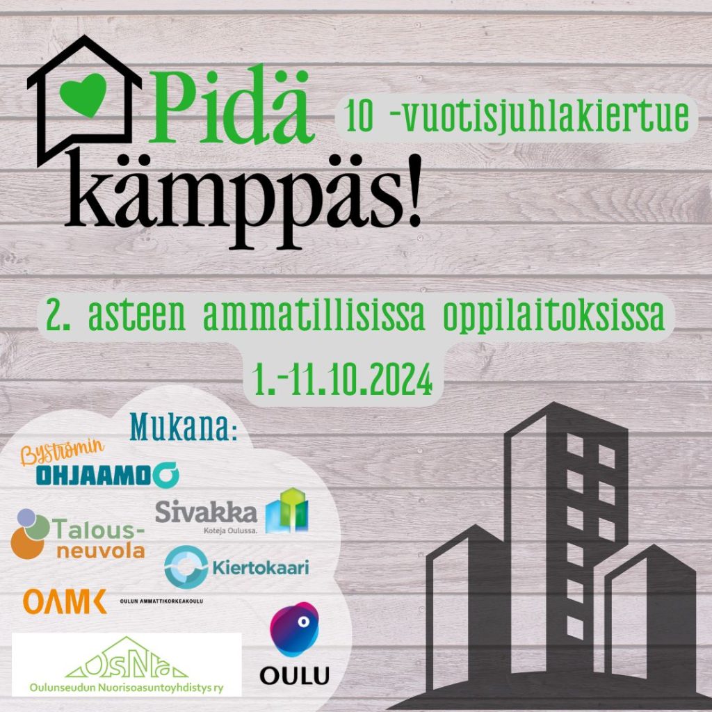 Pidä kämppäs! -10-vuotisjuhlakiertue 2.asteen ammatillisissa oppilaitoksissa 1.-11.10.