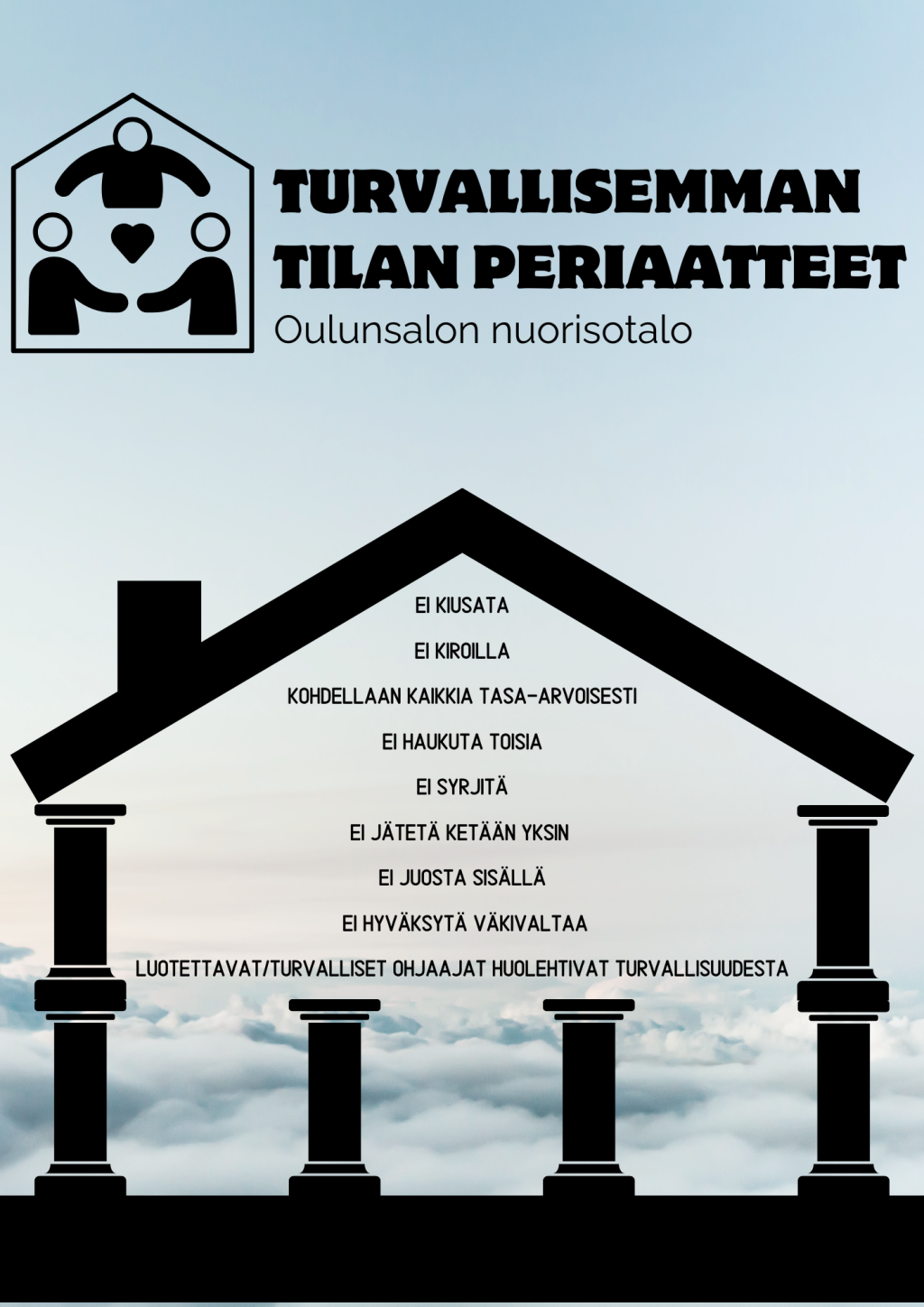 Oulunsalon nuorisotalolle on asetettu turvallisemman tilan periaatteet. Nuorisotalolla ei saa kiusata eikä kiroilla ja kaikkia tulee kohdella tasa-arvoisesti. Ketään ei syrjitä tai jätetä yksin eikä ketään saa haukkua. Sisällä ei saa juosta eikä minkäänlaista väkivaltaa nuorisotalolla hyväksytä. Luotettavat ohjaajat huolehtivat nuorisotalon turvallisudeesta.