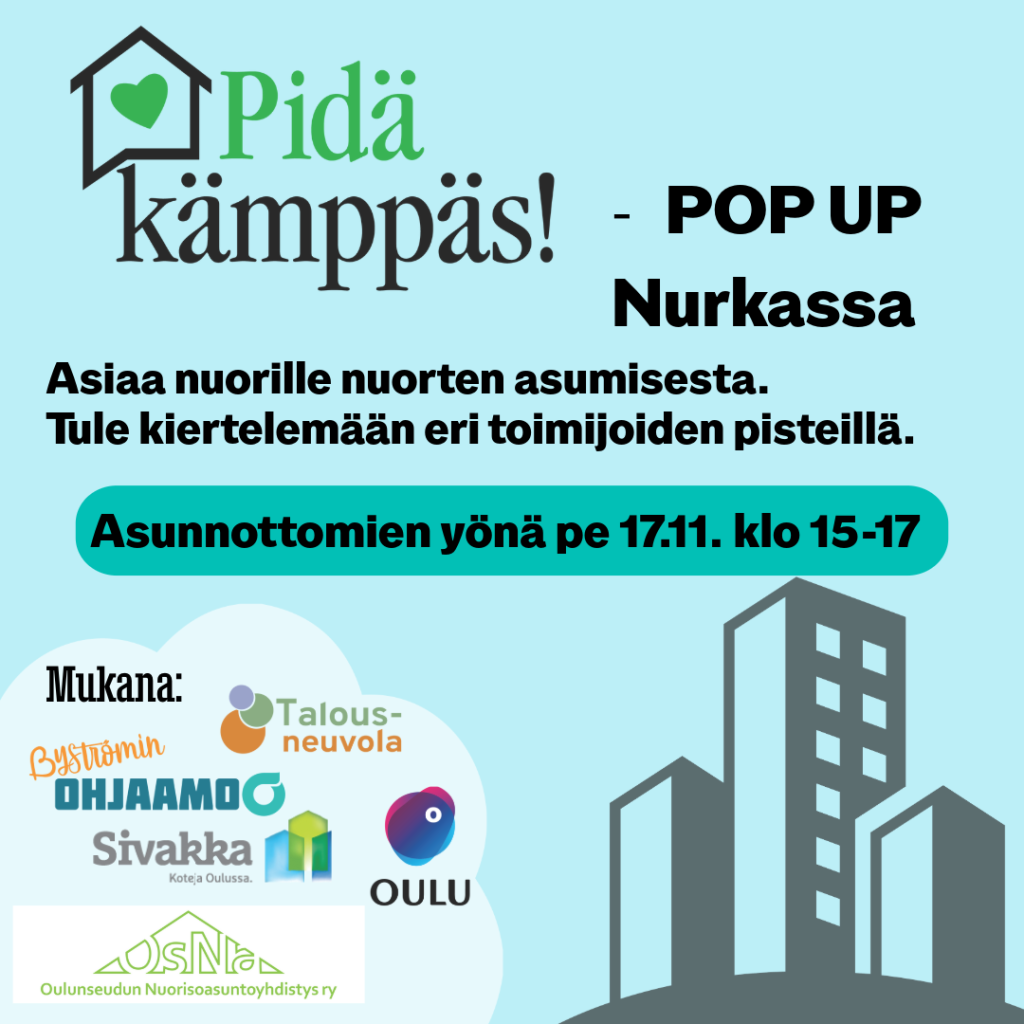 Mainos Asunnottomien yön Pidä kämppäs! pop up tapahtumasta.