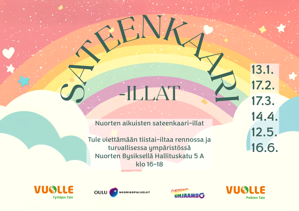 Kuvassa on sateenkaarinuorten iltojen mainos.