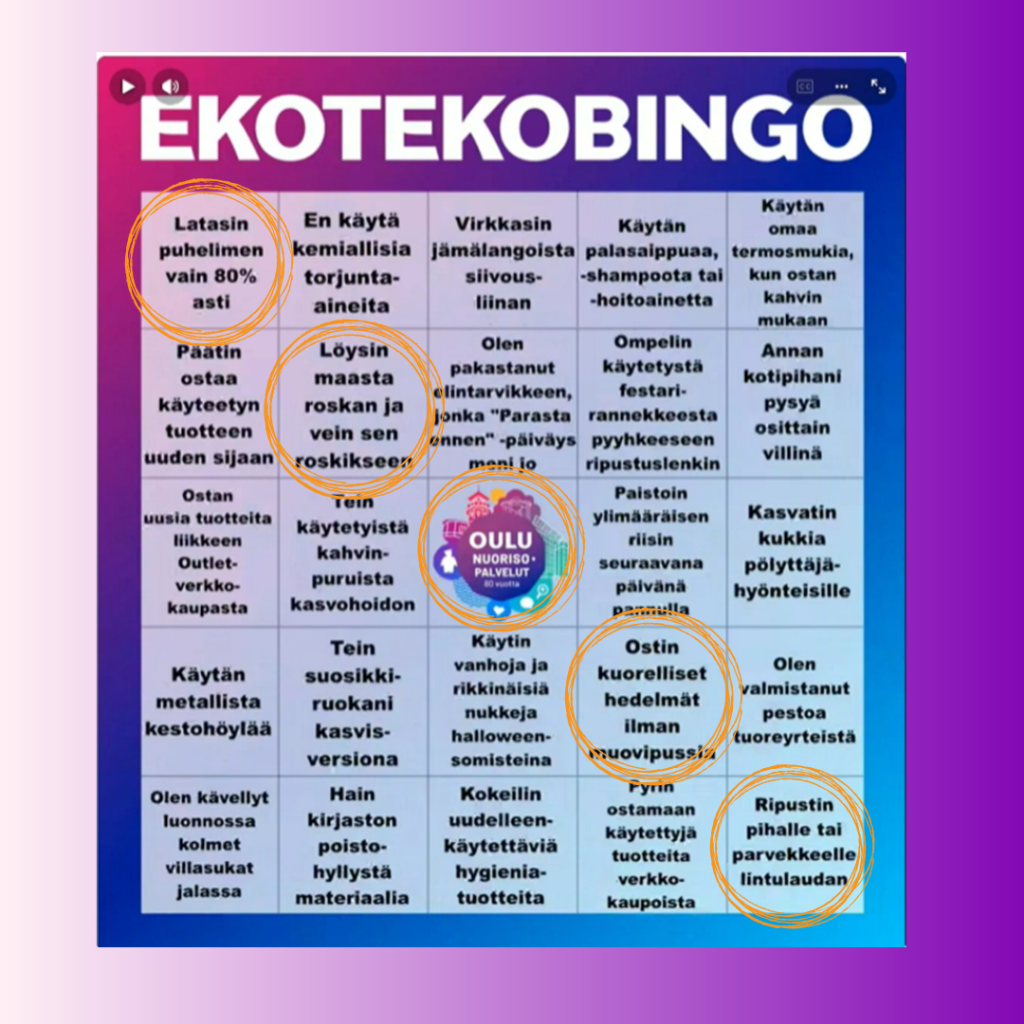 Ekotekobingo-ruudukko.