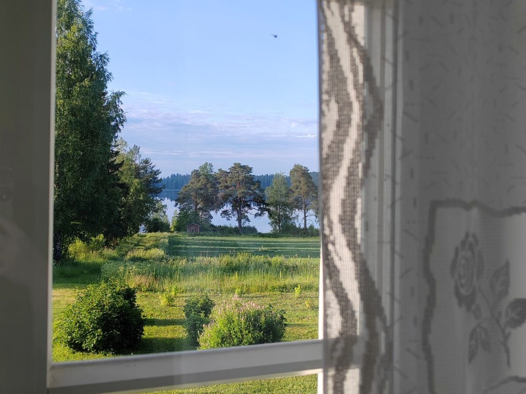 Lake view through a window.