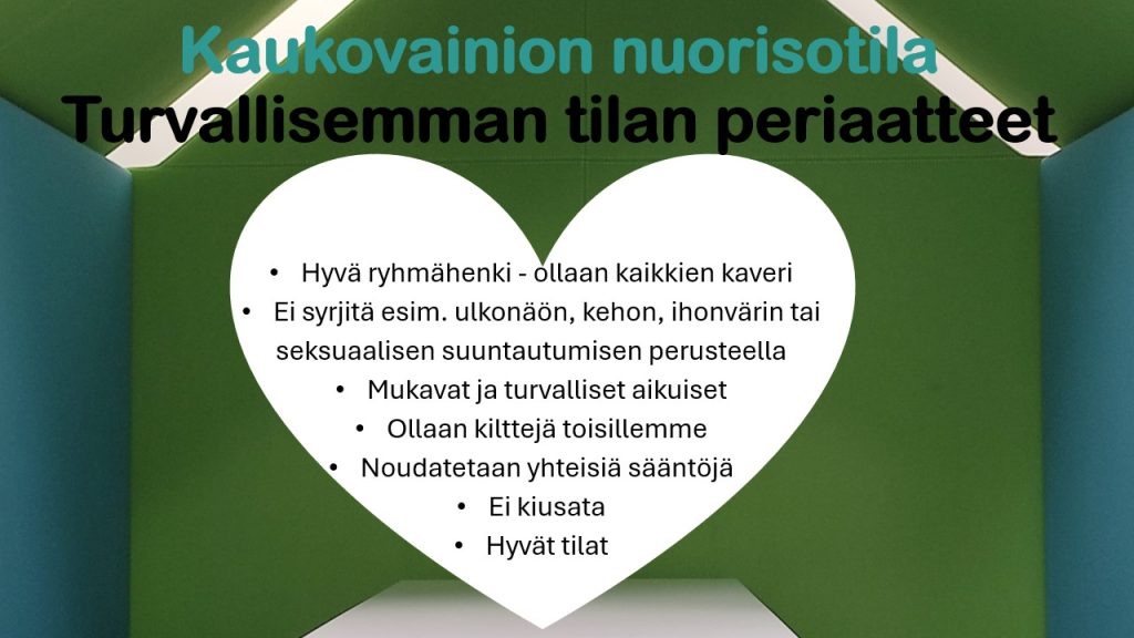 Hyvä ryhmähenki - ollaan kaikkien kaveri. Ei syrjitä esim. ulkonäön, kehon, ihonvärin tai seksuaalisen suuntautumisen perusteella. Mukavat ja turvalliset aikuiset. Ollaan kilttejä toisillemme. Noudatetaan yhteisiä sääntöjä. Ei kiusata. Hyvät tilat.